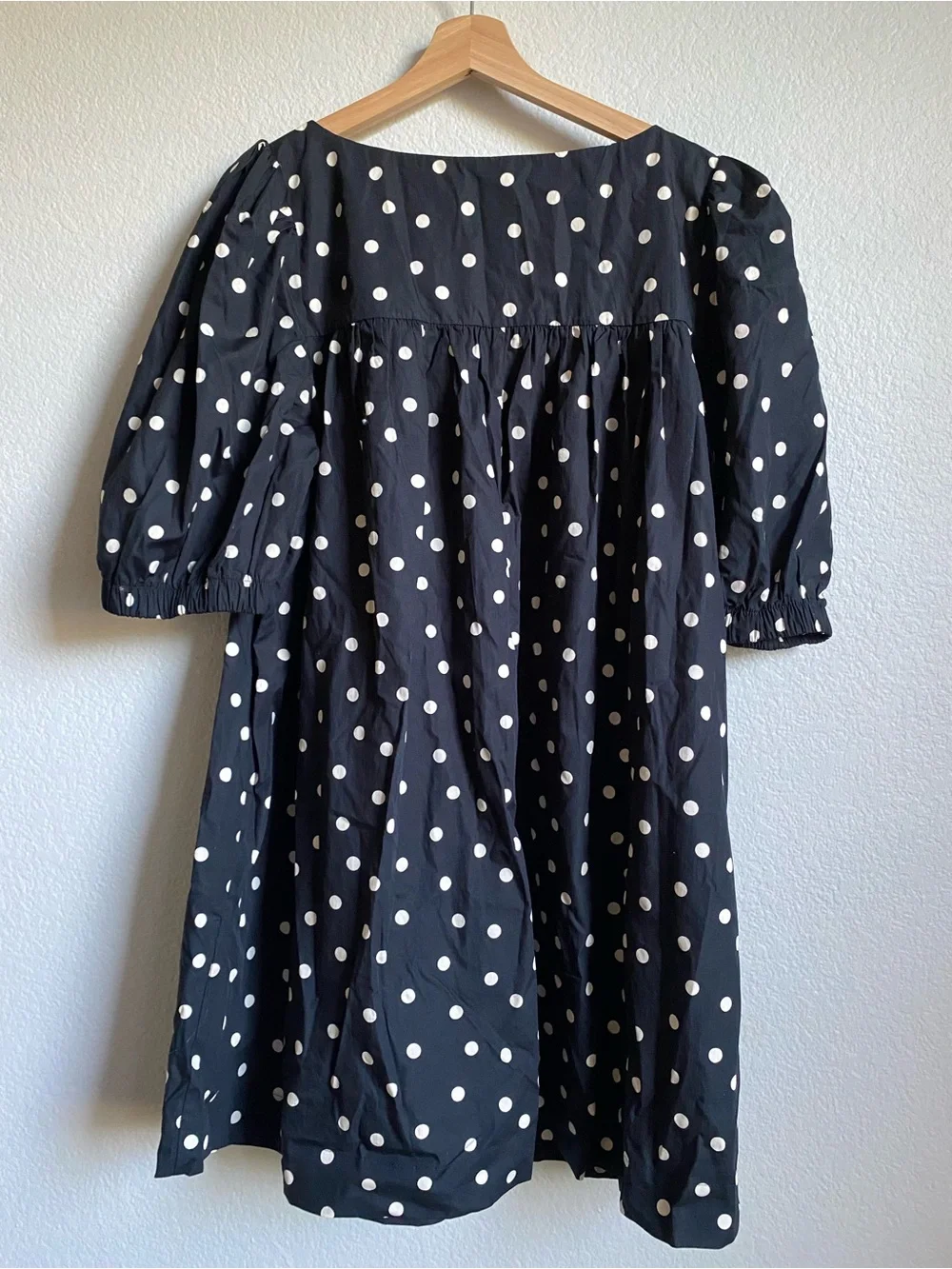 Anthropologie Maeve Polka Dot Square Neck Puff Sleeve Babydoll Mini Dress Large - Picture 6 of 9